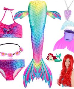 Children Swimmable Mermaid Tail for Kids Swimming Swimsuit Bathing Suit Tail Mermaid Wig for Girls Costume Can Add Fin Monofin 13