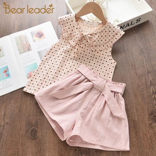 Bear Leader Girls Clothing Sets 2021 New Summer Casual Style Flower Design Short Sleeve T-shirt+Double Pocket Pants 2Pcs For 2-6 1
