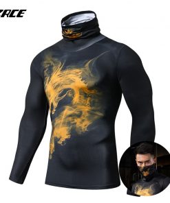 Turtleneck 2018 New Autumn Winter Fitness Men'S Turtleneck jogging Streetwear 3D Print Pullovers Compression shirts Men Tops 8
