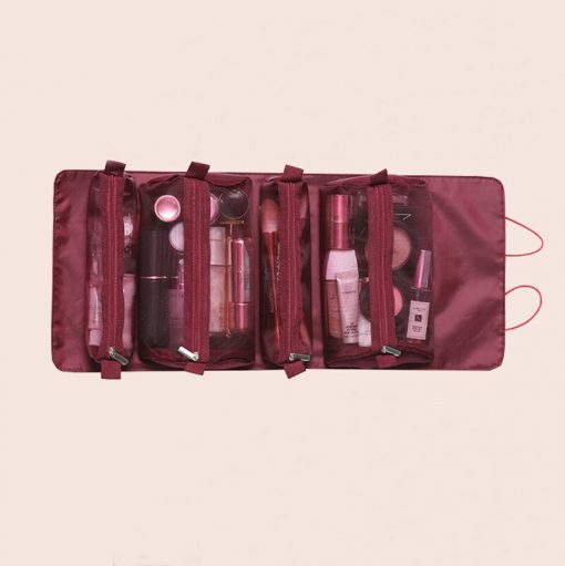Women Cosmetic Bag Travel Organizer Foldable Hanging Nylon Wash Bag Portable Makeup Bag Multifunctional Toiletry Pouch 2