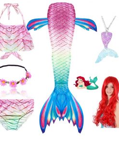 Children Swimmable Mermaid Tail for Kids Swimming Swimsuit Bathing Suit Tail Mermaid Wig for Girls Costume Can Add Fin Monofin 18