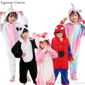 Kigurumi Unicorn Pajamas Children's Pajamas for Boys Girls Flannel Kids Stich Pijamas Set Animal Sleepwear Winter Onesies 4-12 1