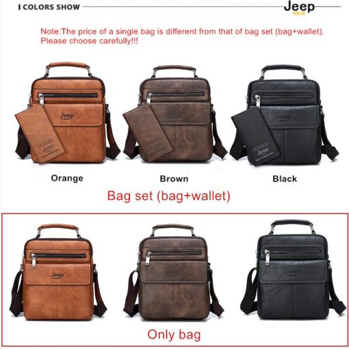 JEEP BULUO Brand Men's Crossbody Shoulder Bags High quality Tote Fashion Business Man Messenger Bag Big Size Split Leather Bags 3