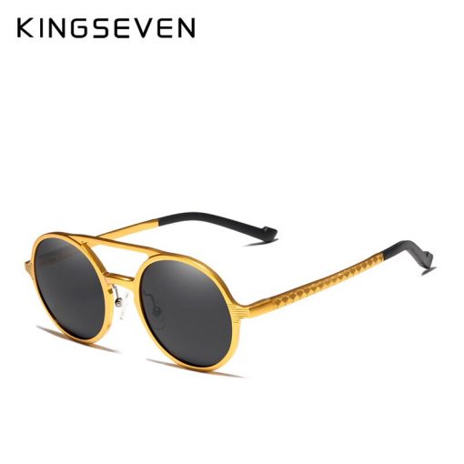 KINGSEVEN 2019 Steampunk Vintage Aluminum Sunglasses Men Round Lens Polarized Sun Glasses Driving Men's Eyewear N7576 3