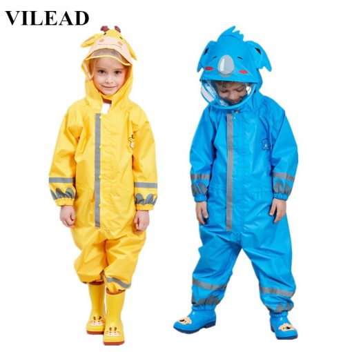 VILEAD Cute Animal Baby Jumpsuits Rain Coat Waterproof Polyester Raincoat Children Windproof Poncho for Kindergarten Student 1