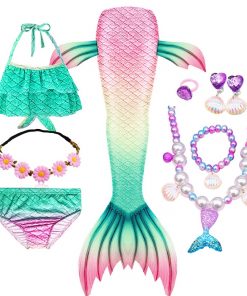 Fantasy Children Mermaid Tails Swimming Party Cosplay Costumes Halloween Little Mermaid Girls Swimsuit Bikini Set Bathing Suit 6