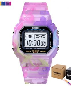 SKMEI Colorful Fashion Ladies Watches PU Transparent Shockproof Teenager Girls Wristwatches Digital Waterproof reloj mujer 1627 7