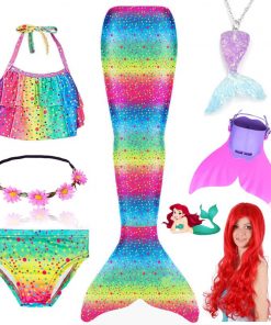New Kids Mermaid Tail Swimmable Bathing Suit Bikini Girls Mermaid Swimsuit Costume Mermaid Tail with Monofin Flippers Wig 14