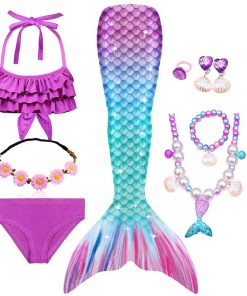Fantasy Children Mermaid Tails Swimming Party Cosplay Costumes Halloween Little Mermaid Girls Swimsuit Bikini Set Bathing Suit 19