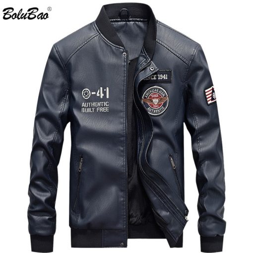BOLUBAO Autumn New PU Leather Jacket Trendy Brand Men Fashion Baseball Jacket High Street Biker Stand Leather Jackets Male 1