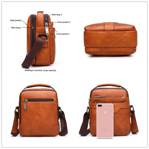 JEEP BULUO Men Leather Bag 2 piece set Handbags Business Casual Messenger Shoulder Bag Crossbody Male Tote Bags High Quality 4