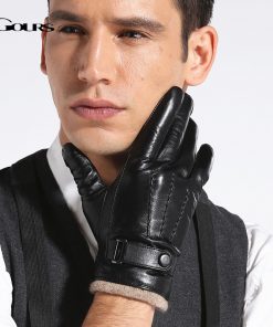 GOURS Genuine Leather Winter Gloves for Men Fashion Black Real Goatskin Wool Lining Warm Hand Driving Glove 2019 New Mittens 005 1