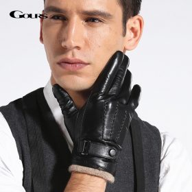GOURS Genuine Leather Winter Gloves for Men Fashion Black Real Goatskin Wool Lining Warm Hand Driving Glove 2019 New Mittens 005 1