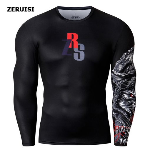 Male t-shirt 3D Printed Compression Shirt Quick-Dry T-Shirt Rash Guard Tops Fitness Running Shirt Men Gym Sport Tight 1