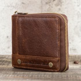 CONTACT'S 100% Genuine Leather Rfid Wallet Men Leather Coin Purse Short Male Card Holder Wallets Zipper Around Money Bag Quality 5