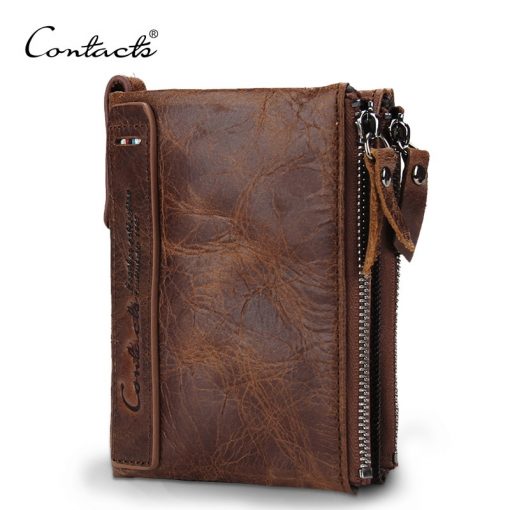 CONTACT'S HOT Genuine Crazy Horse Cowhide Leather Men Wallet Short Coin Purse Small Vintage Wallets Brand High Quality Designer 1