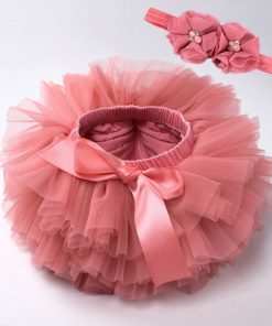 Baby girl tutu skirt 2pcs tulle lace bloomers diaper cover Newborn infant outfits  Mauv headband flower set Baby mesh bloomer 19