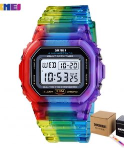 SKMEI Fashion Cool Girls Watches Electroplated Case Transparent Strap Lady Women Digital Wristwatch Shockproof reloj mujer 1622 16