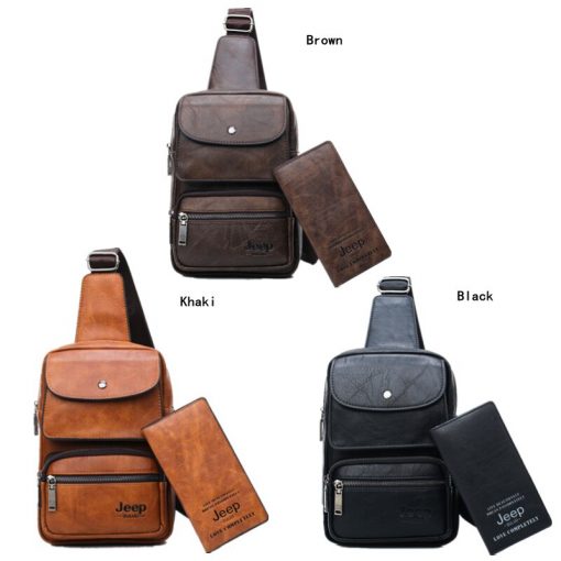 JEEP BULUO Brand Big Size Man's Travel Bag Men Bag 2pcs Set High Quality Split Leather Unisex Crossbody Sling Bag For iPad 3