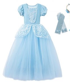 Little Girls Blue Cinderella Dress Up Children Puff Sleeve Elegant Prom Party Dress Kids Girl Birthday Princess Costume 7