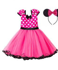 MUABABY Girl Mickey Minnie Dress UP Clothing Children Summer Princess Birthday Party Outfit with Headband Girl Bow Dots Dresses 9