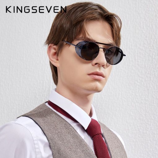 KINGSEVEN Fashion Gothic Steampunk Sunglasses Polarized Men Women Brand Designer Vintage Round Metal Frame Sun Glasses Eyewear 3