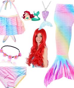 New Kids Mermaid Tail Swimmable Bathing Suit Bikini Girls Mermaid Swimsuit Costume Mermaid Tail with Monofin Flippers Wig 21