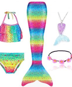 New Kids Mermaid Tail Swimmable Bathing Suit Bikini Girls Mermaid Swimsuit Costume Mermaid Tail with Monofin Flippers Wig 19