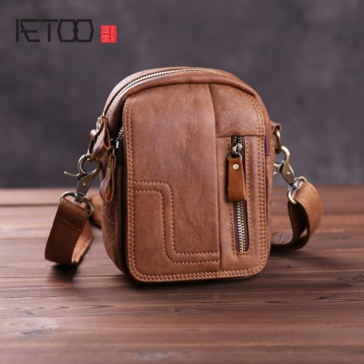AETOO Men's mini leather bag, vertical casual shoulder bag, vintage leather men's bag, stiletto bag 1