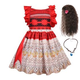 2020 Girls Moana Cosplay Costume for Kids Vaiana Princess Dress Clothes with Necklace for Halloween Costumes Gifts for Girl 1
