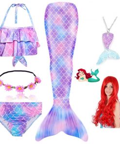 Children Swimmable Mermaid Tail for Kids Swimming Swimsuit Bathing Suit Tail Mermaid Wig for Girls Costume Can Add Fin Monofin 14