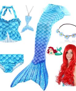 Children Swimmable Mermaid Tail for Kids Swimming Swimsuit Bathing Suit Tail Mermaid Wig for Girls Costume Can Add Fin Monofin 15