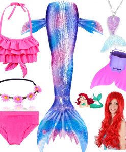 Children Swimmable Mermaid Tail for Kids Swimming Swimsuit Bathing Suit Tail Mermaid Wig for Girls Costume Can Add Fin Monofin 10