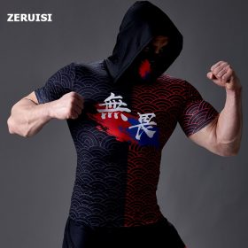 Men's Skull Mask Compression shirts Hoodie Sweatshirt Hooded Tops Streetwear New Fashion Fitness Jogging Bodybuilding Tops 2