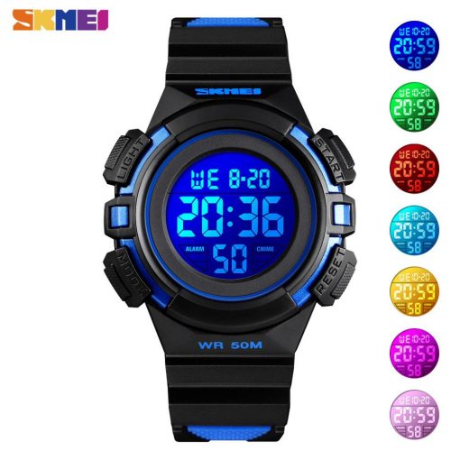 SKMEI Sport Kids Watches Waterproof PU Leather Colorful Display Children Wristwatch 12/24 Hour Boy Clock relogio infantil 1559 2