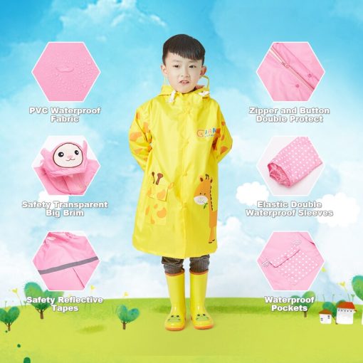 QIAN 3-10 Years Old Kids Raincoat Waterproof Boys Girls Hooded Rain Coat Cartoon Sleeves School Tour Colorful Rain Poncho Suit 5