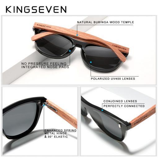 KINGSEVEN Women's Glasses Natural Bubinga Wooden Sunglasses Men Polarized Fashion Sun Glasses Original Wood Oculos de sol 2
