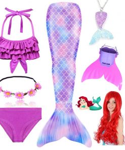 Children Swimmable Mermaid Tail for Kids Swimming Swimsuit Bathing Suit Tail Mermaid Wig for Girls Costume Can Add Fin Monofin 28