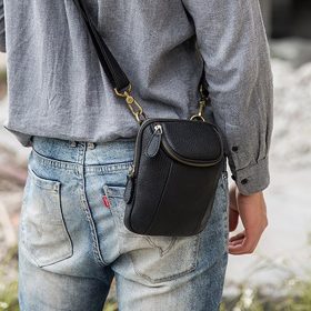 AETOO Casual Men's Messenger Bag Men's Mini Shoulder Small Bag Leather Retro Phone Bag Leather Multifunction Waist Bag 5