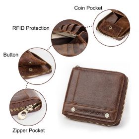 CONTACT'S 100% Genuine Leather Rfid Wallet Men Leather Coin Purse Short Male Card Holder Wallets Zipper Around Money Bag Quality 6