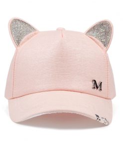 2018 new meow Women's Summer fall black white Pink hat Cat ears Cat Baseball cap with rings and lace cute girl hat 9