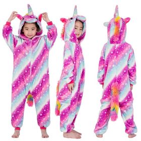 Kigurumi Unicorn Pajamas Children's Pajamas for Boys Girls Flannel Kids Stich Pijamas Set Animal Sleepwear Winter Onesies 4-12 4