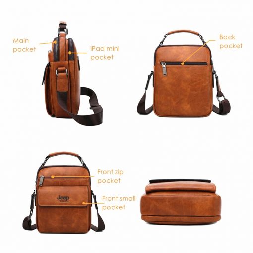 JEEP BULUO Brand Men's Messenger Fashion Split Leather For Men Tote Bag Men Shoulder Bags High Quality Handbags New 2PC/Set 4