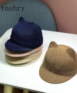 New Straw Baby Cap for Boy Girl Solid Summer Baby Sun Hat Breathable with Ears Beach Kids Snapback Hats Children Baseball Cap 1