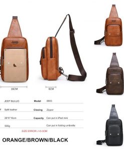JEEP BULUO Brand Men Leather Crossbody Sling Bags For Young Man Teenagers Students Man's Bag Fashion New Causual Cool Bags 2