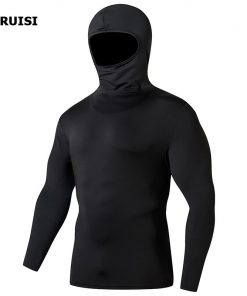 Solid color hooded motorcycle Jersey tight compression Quick drying men's shirt sports Cycling Male Tshirt Pullover Hoodies Tops 2