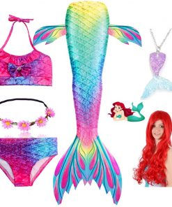Children Swimmable Mermaid Tail for Kids Swimming Swimsuit Bathing Suit Tail Mermaid Wig for Girls Costume Can Add Fin Monofin 22