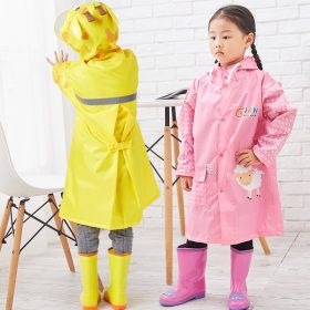 QIAN 3-10 Years Old Kids Raincoat Waterproof Boys Girls Hooded Rain Coat Cartoon Sleeves School Tour Colorful Rain Poncho Suit 3