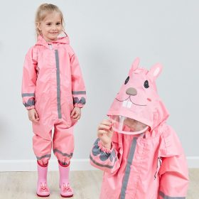 VILEAD Cute Animal Baby Jumpsuits Rain Coat Waterproof Polyester Raincoat Children Windproof Poncho for Kindergarten Student 4