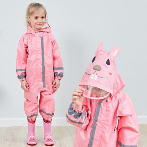VILEAD Cute Animal Baby Jumpsuits Rain Coat Waterproof Polyester Raincoat Children Windproof Poncho for Kindergarten Student 4